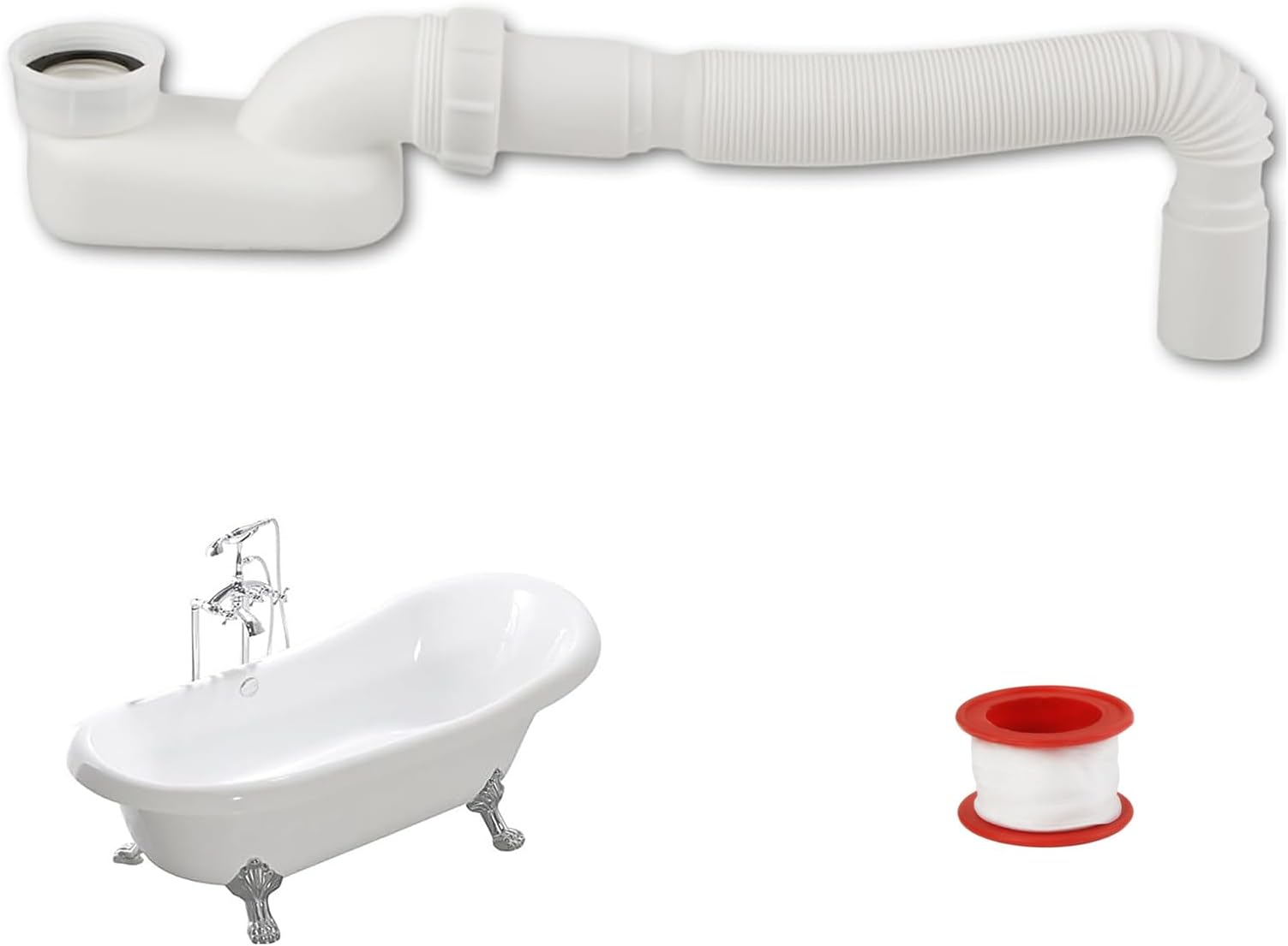 Low Profile 1 1/2 P Trap, Flexible Bathtub Shower Drain Pipe, Suitable for Freestanding Bathtub RV Bathtub(white)