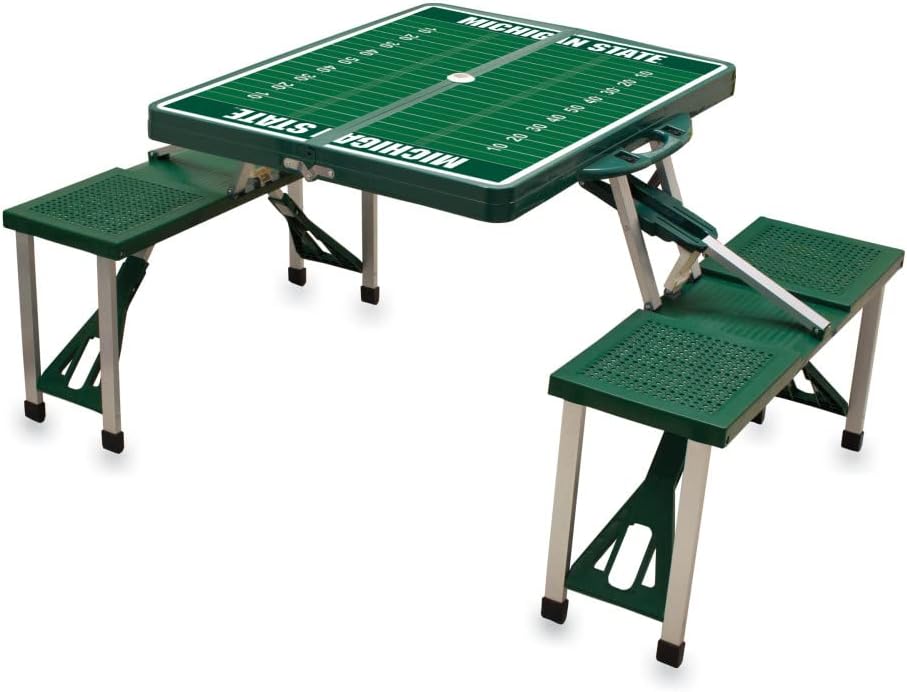 PICNIC TIME NCAA Michigan State Spartans Football Field Folding Picnic Table - Camping Table - Outdoor Table with Umbrella Hole, (Hunter Green)