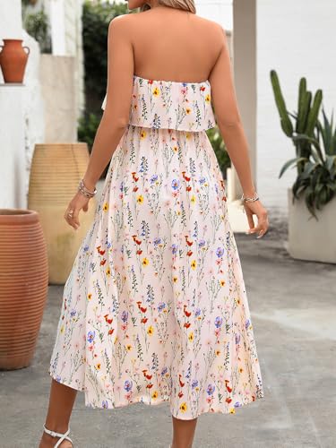 Image of Women's Ruffle Floral Maxi Summer Casual Dress Off Shoulder Wedding Guest Slit Hem Beach Prom Dresses