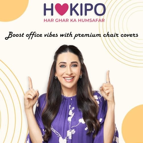 Image of HOKIPO 'SereneSolids' 140 GSM Office Chair Cover with Headrest (High-Back) - 140 GSM Stretch Fabric - Washable, Anti-Slip Fit for Ergonomic Mesh Office Chairs, Smokey Grey (AR-5369-SGRY)