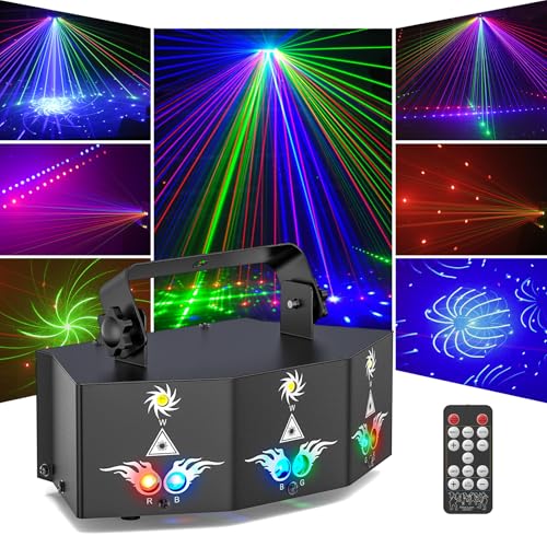 Dj Party Lights,9 Lens Strobe Laser Rave Light Show with DMX & Sound Activated with Remote Control...