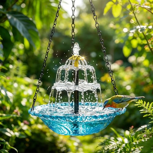 Solar Cascade Hanging Bird Bath Fountain 2026 New Solar Powered Cascading Outdoor Water Fountainwith Solars Pump & Bowl Decorative Garden Yard Patio Bird Bath Fountain Outside (Blue) (Blue)