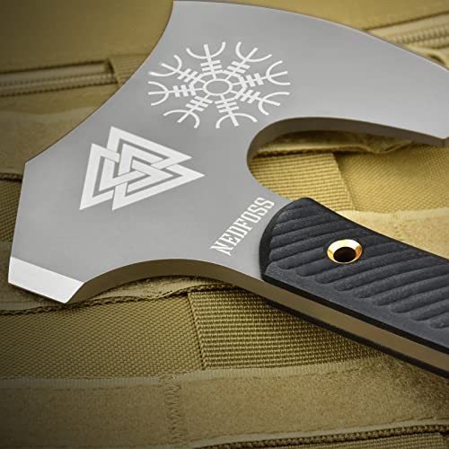 Foto von NedFoss Axt Survival, Survival Axt mit Scheide, Gute Buschausrüstung, Full Tang, Outdoor Axt aus einem Stück Stahl gefertigt, Bushcraft Axt, Camping Axt mit G10 Griff, Gute Outdoor Ausrüstung (WJR)