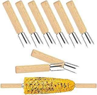 ANTHYTA Corn Holder,Corn Forks Holders,8 Pcs Cob Skewers,Stainless Steel Corn on The Cob Skewers with Wooden Handle for BBQ,Home Cooking,Picnics,Parties and Camping