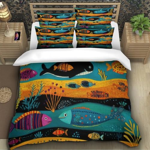 Housse de couette poisson hypoallergénique avec fermeture éclair 3D - 5