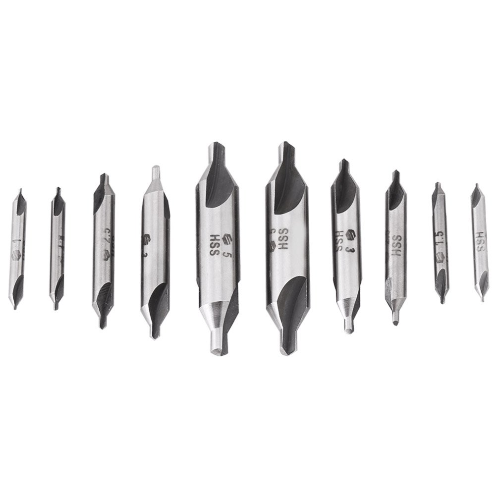 Foret à centrer, 10pc 1mm-5mm Hss Jeu de forets à centrer Mèches de fraisage combinées 60 degrés standard - 0,1 x 0,3 cm, 0,15 x 0,4 cm, 0,25 x 0,6 mm, 0,3 x 0,8 mm, 0,5 x 1,2 cm