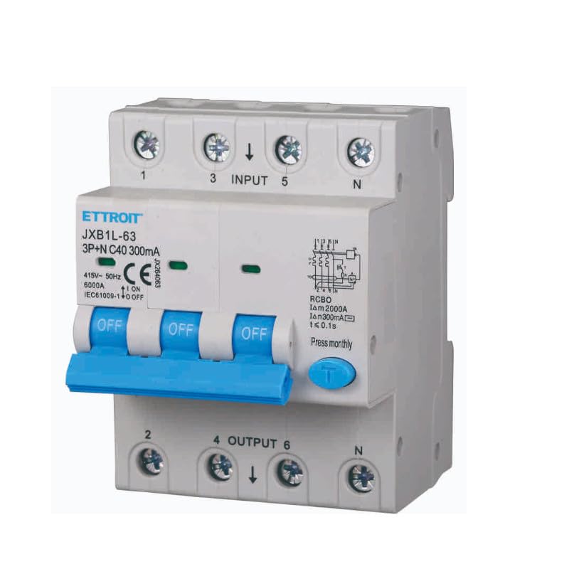 Disjoncteur différentiel 3P+N 40A 6kA 300mA 380V occupe 4 modules DIN Ettroit JX264063