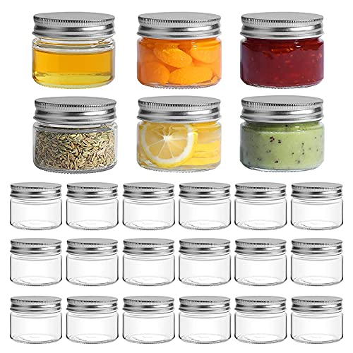 ComSaf Mason Jars with Airtight Metal Regular Lids(5oz/150ml), Sealed Clear Glass Canning Jars with Wide Mouth for Spices, Honey, Jam, Jelly, Ideal for Wedding Favors, Shower Favors, Set of 24