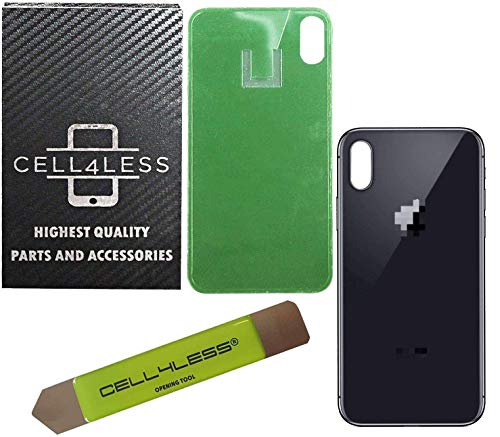 CELL4LESS Back Glass Replacement Compatible w/The iPhone X Including Wide Camera Hole, Adhesive & Removal Tool (Gray)