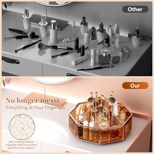 Image of CoralHouse 360 Rotating Makeup Organizer Spinning Vanity Organizer with Makeup Brush Holder for Countertop, Bathroom Storage, Skincare, Perfume & Cosmetic Organizer for Vanity(Black)