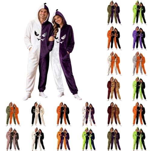 GAHIEDIM Onesie Adult, Onesie Adult Plus Size Halloween Pumpkin Pajamas Warm For Costumes Plush Hooded Costume Adults Purple 01 Large - image 1