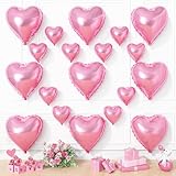 Pink Heart Balloons, 19PCS Pink Heart Shape Balloons, 18Inch with 10Inch Pink Helium Foil Heart Balloon Love Balloon for Girls Birthday Marriage Wedding Engagement Party Anniversary Decoration