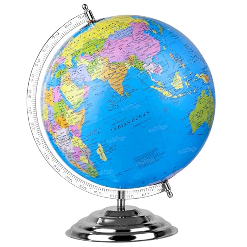 Zest 4 Toyz Globe Educational 10 Inch Chrome Metal Base World Globe Office Decor Gift Item Show Piece