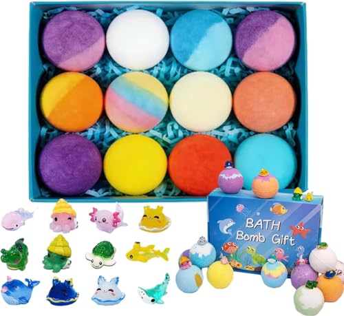 12Stück Bath Bomb Gift Set for Kids,Badebomben Kinder mit überraschung,Mit Meerestier-Überraschung im Inneren, ganz natürliche Bio-Badebomben für Mädchen und Jungen