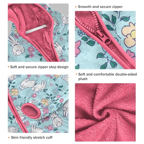 Rabbit Flower Toddler Fleece Jacket Baby Girls Hooded Zipper Long Sleeve Thick Warm Outerwear 3-10 Years3