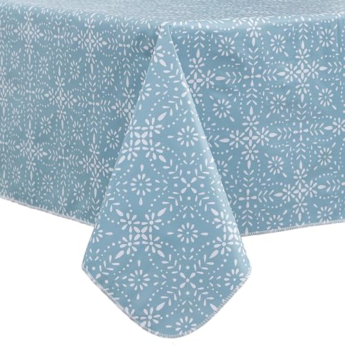 Image of Walrus Heavy Duty Vinyl Tablecloth with Flannel Backing Waterproof Oil-Proof Plastic Table Cloth Stain-Resistant Wipeable Table Cover for Indoor and Outdoor (Perforated Floral,60x84 Inch)