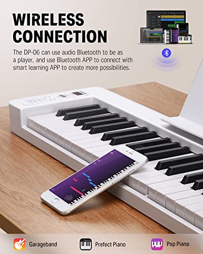 Donner DP-06 Piano à Clavier Pliable Pour Débutants, Clavier de Piano Portable 61 Touches, Clavier de Piano Électrique Numérique avec Bluetooth, Blanc - Les Beatles, Paul McCartney, John Lennon, RIngo Starr, George Harrison Donner DP-06 Piano à Clavier Pliable Pour Débutants, Clavier de Piano Portable 61 Touches, Clavier de Piano Électrique Numérique avec Bluetooth, Blanc – Image 4