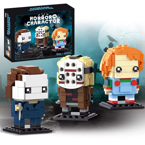ENJBRICK Horror Movie Brick Action Figures Building Set Scary Buildable Characters Collection Spooky Halloween Desk Decor & Collectibles for Teens 483 Pcs
