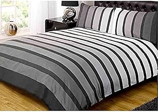 Soho Black Stripe Duvet Cover Quilt Bedding Set, Black White Grey, Double Size by Rapport