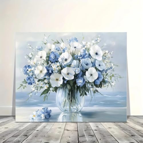 Tableau sur toile fleurs bleues et blanches pour transformer l'ambiance de votre maison