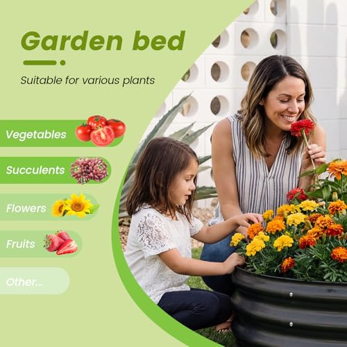 Image of AHEONLAR 3PCS 2x2x2ft Galvanized Raised Garden Bed Kit Round Metal Flower Box Large Planter Raised Beds Outdoor Garden for Planting,Fruit,Herb Grey