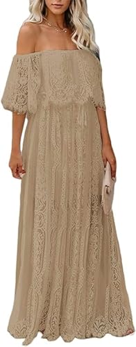 HOYISHION Women's Off The Shoulder Floral Lace Maxi Wedding Dress