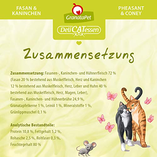 GranataPet DeliCatessen Fasan & Kaninchen, Nassfutter für Katzen, Katzenfutter für Feinschmecker, Futter ohne Getreide & ohne Zuckerzusätze, 6 x 400 g
