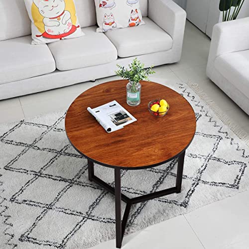 Vecelo Round Coffee End Side Table For Living Room/Bedroom/Couch/Kitchen, Sturdy Nightstand Home Furniture With Metal Frame,Easy Assembly, Brown #TOP3
