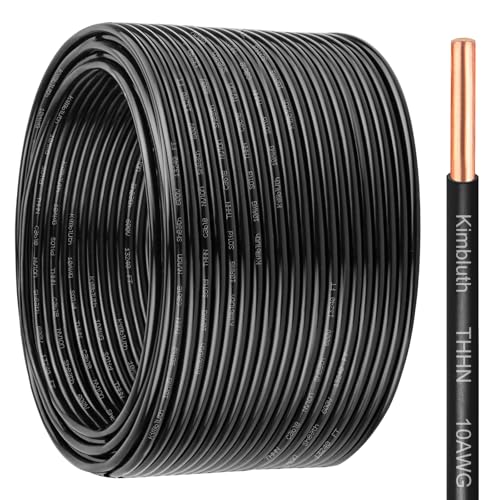 THHN Wire 10 Gauge Solid Copper Wire, 10 AWG Wire, Black, 25FT