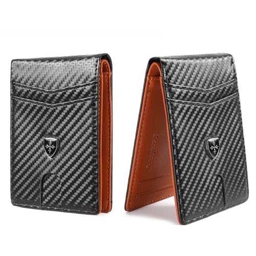 Mens Wallet Leather Credit Card Holder Slim Bifold RFID Blocking Front Pockets Minimalist Wallets for Men with ID Window