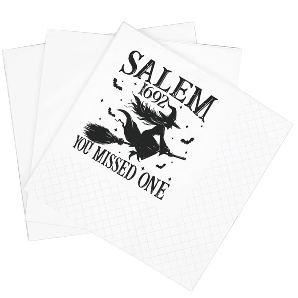SharkBlissHalloween Funny Sarcastic Quotes Cocktail Napkins, 100Pack Salem 1692 You Missed One Cocktail Napkins For Spooky Season Birthday Engagement Anniversary Holiday Party 2-Ply 5x5" (Salem 1692)