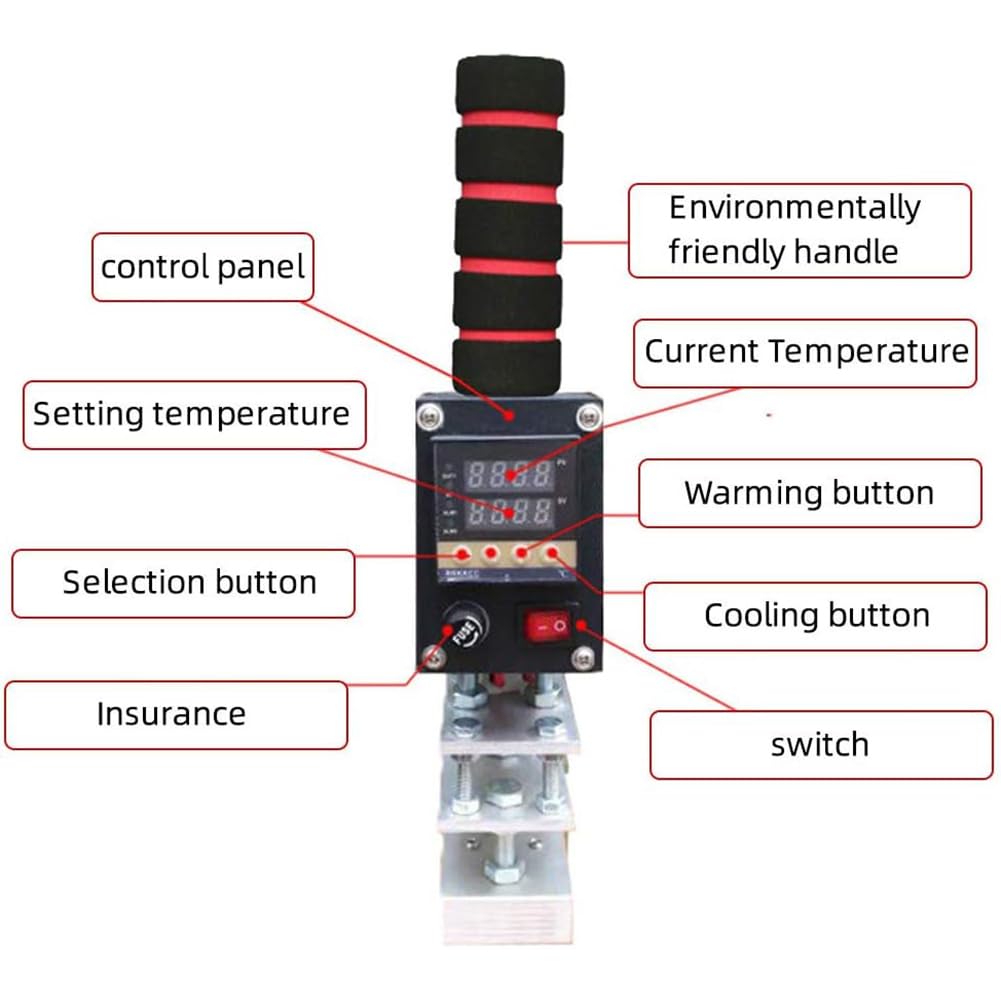 Máquina de Estampado en Caliente de Mano, máquina plegadora de Cuero con Temperatura Ajustable, Placa calefactora de Cobre Puro de 5-7 cm, Control de Temperatura Digital de 0~400 °C
