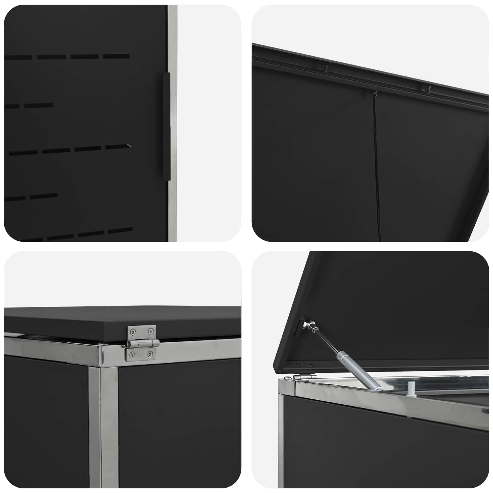 Mülltonnenbox 240L Schwarz Erweiterbar | Soft-Close Deckel, Magnetverschluss, Lüftungspanels, Kabelverbindung für Außenbereich