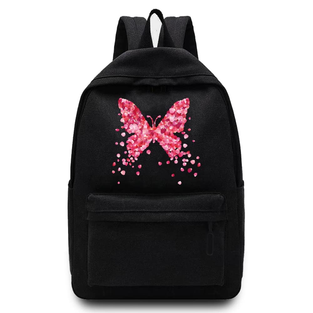 Basics Backpack/Daypack with Padded Shoulder Straps, Side Pockets Hiking Daypack Walking Rucksack Foldable Camping for Water Bottle and Laptop Sleeve, (Pink Butterfly)