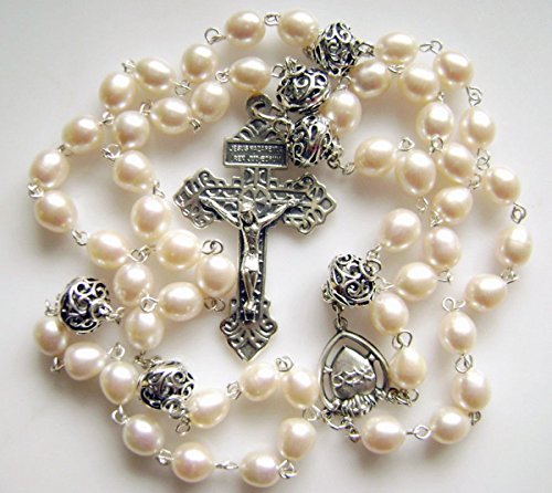 elegantmedical Bali 925 Sterling Silver 8-9mm Real Pearl Beads Catholic Rosary NECKLACE Cross - Image 4