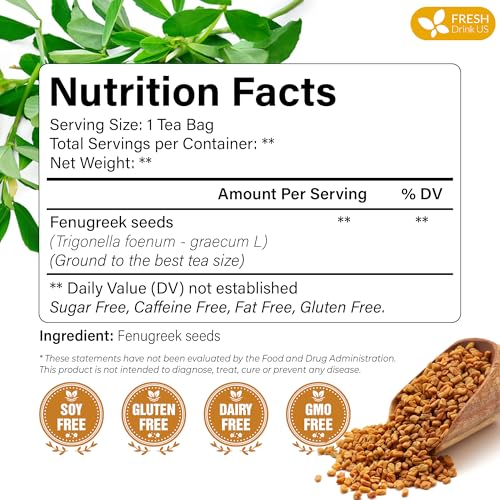 Image of FreshDrinkUS, Premium 120 Fenugreek Tea Bags, 100% Natural & Pure from Fenugreek. Fenugreek Herbal Tea. Made with Natural Material Tea Bags. No Sugar, No Caffeine, No Gluten, Vegan.