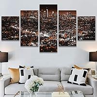 SIGNWIN 5 Panel Canvas Wall Art City Illuminations for Home Decorations Ready to Hang - 60