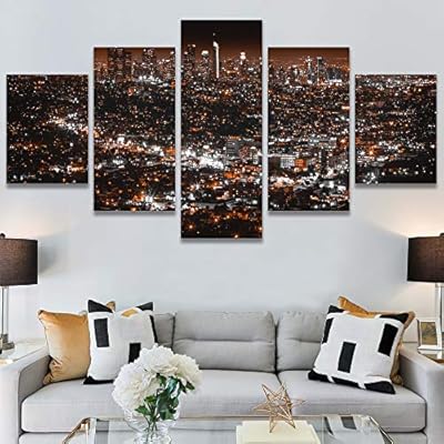 SIGNWIN 5 Panel Canvas Wall Art City Illuminations...
