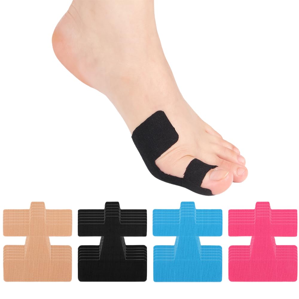 24 Pezzi Nastro Kinesiologico Pretagliato Alluce Valgo Impermeabile Traspirante Kinesio Tape Sportivo Elastico e Ipoallergenico per le Dita dei Piedi e l'alluce