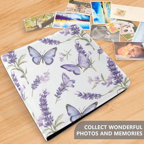 Álbum de fotos ALAZA Lavenders Butterfly con cubierta de cuero sintético PU y anillas, para bodas, viajes y recuerdos familiares miniatura 4