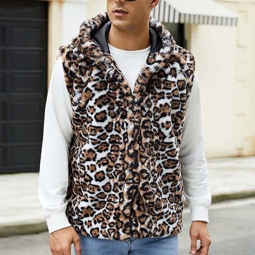 Mens Fuzzy Vests Outerwear Fashion Fleece Leopard Sleeveless Cardigan Vests Cozy Sherpa Hooded Cheetah Vest Jackets3