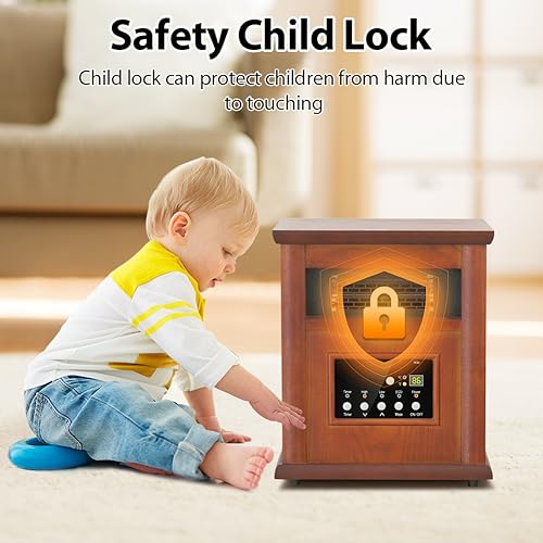 LifePlus Electric infrared Space Heaters for Indoor Room Use, 1500W Box Space Heater with Wood Frame, Remote Control and Timer, Multiple Security Protections, Nice for Living Room Home Office - Image 5