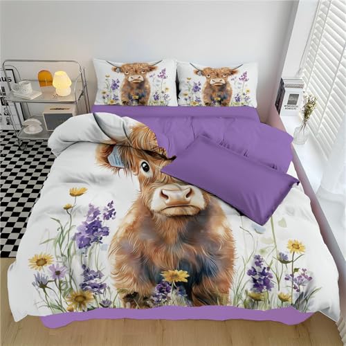 Parure housse couette vache des Highlands microfibre avec taies - 4
