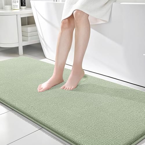 Image of OLANLY Thick Memory Foam Bathroom Runner Rugs 70x24, Extra Soft Absorbent Long Bath Rug, Quick Dry, Non-Slip, Machine Washable Bath Mat for Bathroom, Tub and Shower, Home Decor Accessories, Sage Green