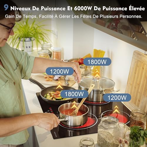 Plaque vitrocéramique 4 feux 6000W encastrable de 60 cm avec sécurité - 2