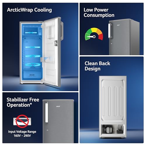 Image of acer 215L 3 Star Direct-Cool Single Door Refrigerator (AiSense, AR215AD3FSHD, Silver Hairline)