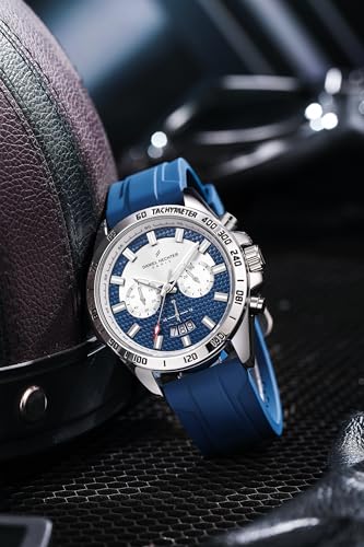 Image of Daniel Hechter Paris Pantheon Collection Pantheon Collection Unique Multifunctional Watch for Men with Textured Round Dial Silicon Strap & Date Indicator-DHM1010