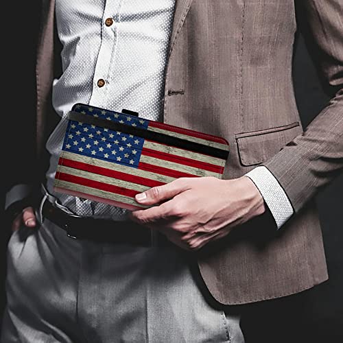 Image of FUYOCWE Leather Checkbook Covers for Men Women Check book Holder Cover Wallets for Personal Checkbook Duplicate Checks with RFID Blocking & Elastic Strap-Retro American Flag