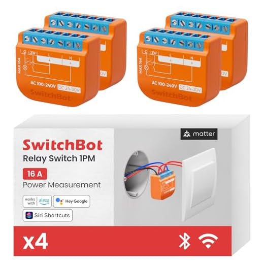 SwitchBot Interrupteur relais mat 1PM, interrupteur WiFi compatible avec Alexa/Apple Home/Google Home, module de commutation de relais mesurant la puissance avec répéteur Bluetooth intégré, Bluetooth