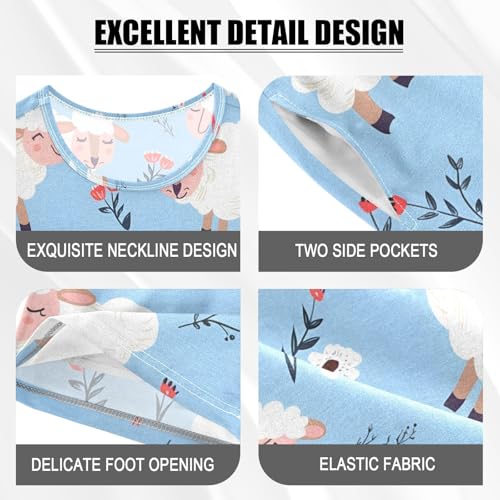 ALAZA Blue Sheep Blossom Pajamas Short Sleeve 2 Piece Sleepwear Top and Bottom Pajama Set Unisex4